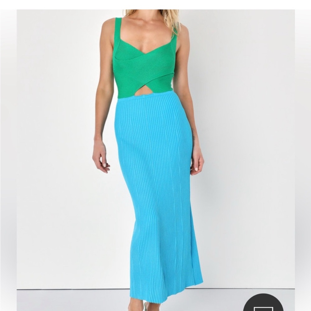 Lush blue and green knit color block dress -Medium